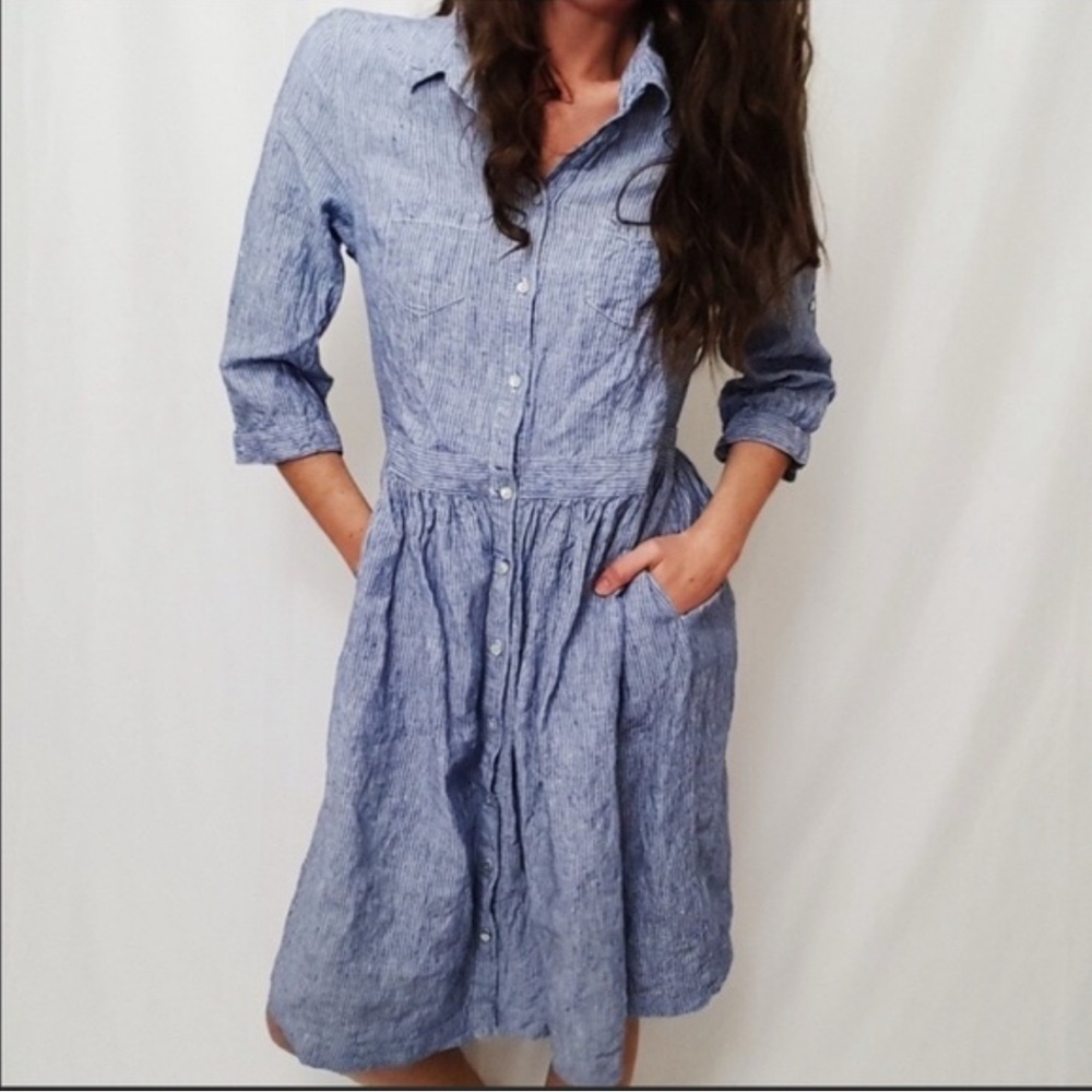 Malvin Blue Striped Linen Shirt Dress